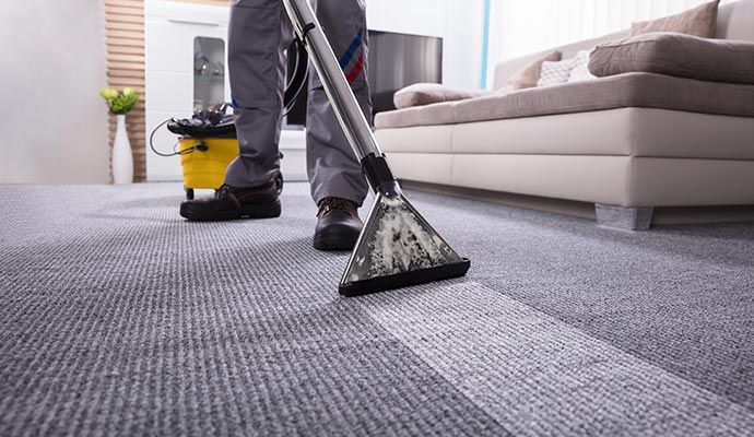 Person cleaning carpet with a vacuum cleaner