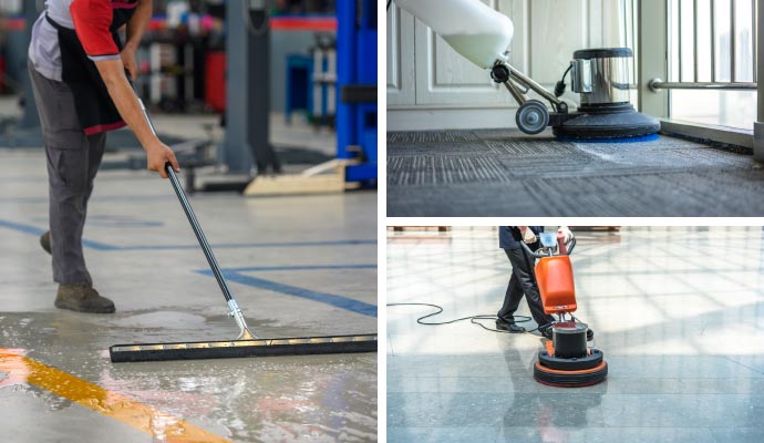 Collage of commercial cleaning services